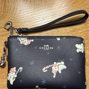 Coach Navy Wristlet w/ Festive Snowman Design